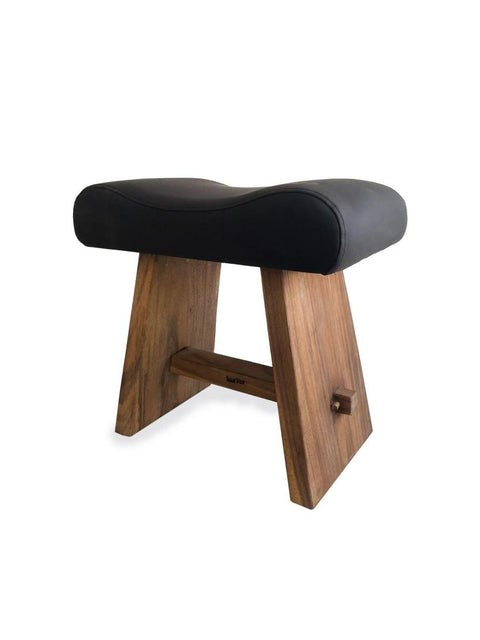 Suar Stool with Leather - Natural Black