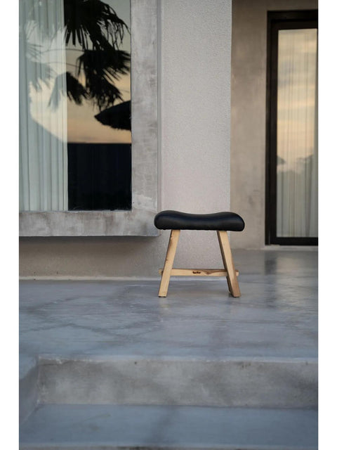 Suar Stool with Leather - Natural Black