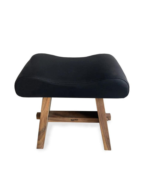 Suar Stool with Leather - Natural Black